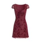 Wine Red Coquette Cap Sleeve Dress