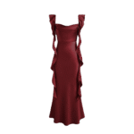 Wine Red Flutter Sleeve Satin Maxi Gown