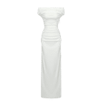Ivory White Ruched Off-Shoulder Evening Gown