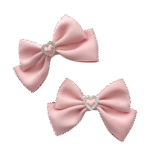 Pink Satin Bow Hair Clips with Crystal Heart