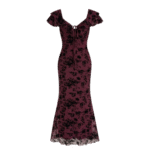 Burgundy Floral Mesh Tie-Front Maxi Dress