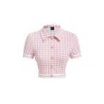 Pink Houndstooth Pearl Button Knit Crop Top
