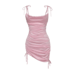 Barbiecore Silk Ruched Bodycon Dress
