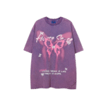 Vintage Wash Purple Streetwear Butterfly Shir