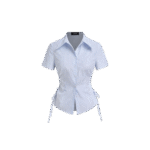 Blue Pinstripe Ruched Side Button-Down Shirt