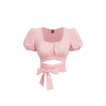 Baby Pink Puff Sleeve Wrap-Around Crop Top