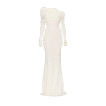 Ivory Draped Off-Shoulder Long Sleeve Gown