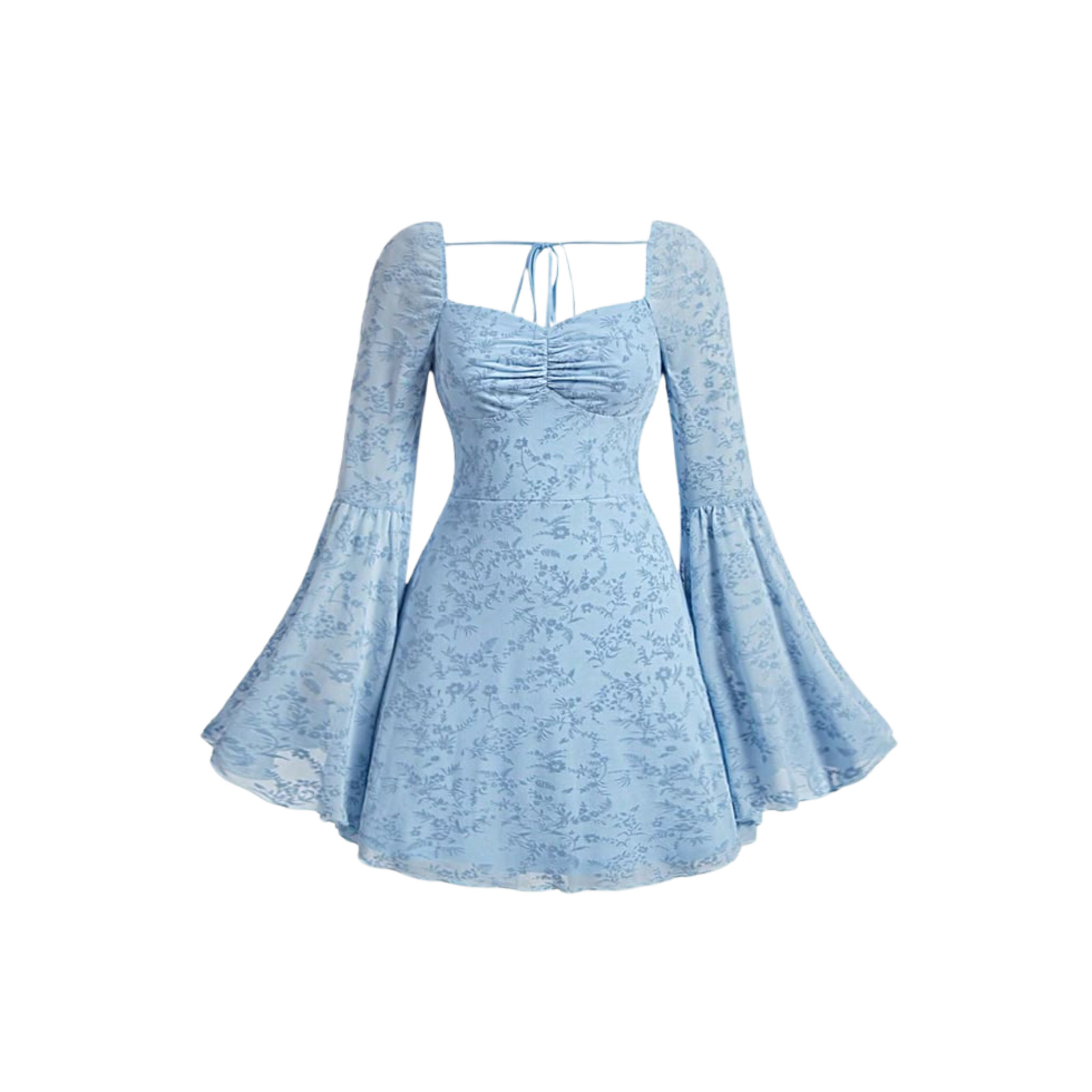Untitled design (8) Baby Blue Floral Bell Sleeve Mini Dress - Image 1