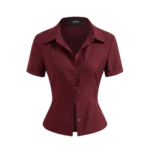 Burgundy Ribbed Knit Short Sleeve Collared Shirt