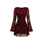 Wine Red Grunge Fairy Flared Sleeve Dress
